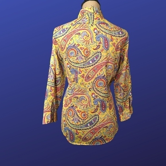 LAUREN RALPH LAUREN 100% Cotton BRIGHT YELLOW PAISLEY Button-down, NWOT, Size L - Picture 2 of 7